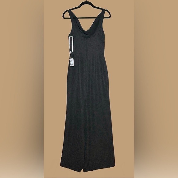 NWT Dessy Collection Black Cowl-Neck Wide Strap Crepe Trumpet Gown Front Slit 2R - Picture 5 of 16